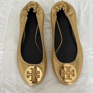 Tory Burch gold used Claire Ballet size 7 1/2
